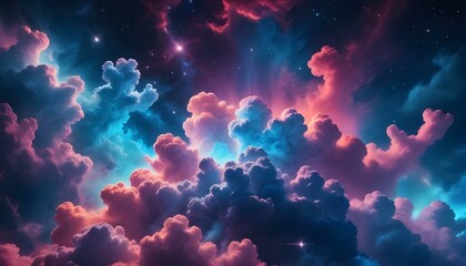 Fototapeta premium Coloridas nubes cósmicas con estrellas y nebulosas en una espectacular y vibrante escena espacial