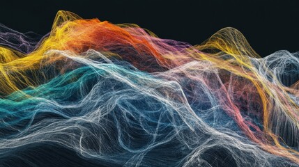 An evocative image of multi-colored abstract waves cascading into a unified, flowing pattern on a dark surface, Symbolizing the harmonious blending of diverse perspectives into a single