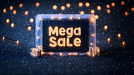 Bright Mega Sale Sign with Lights and Sparkles for Holiday Promotions and Seasonal Marketing Campaigns