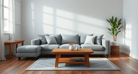 interior with sofa and wooden coffee table - 3d rendered illustration