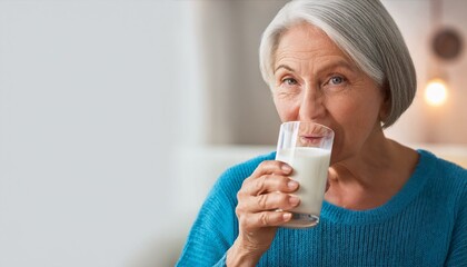 Fototapeta premium Senior Woman Enjoying a Glass of Milk 