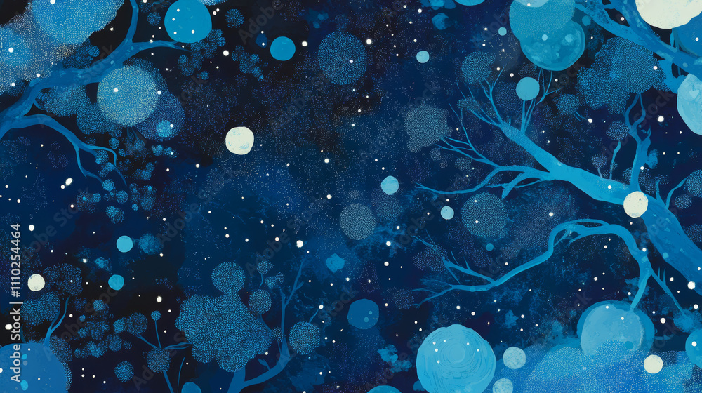 Poster abstract image starry sky or space, consisting of points, lines, and shapes in the form of tree, sta