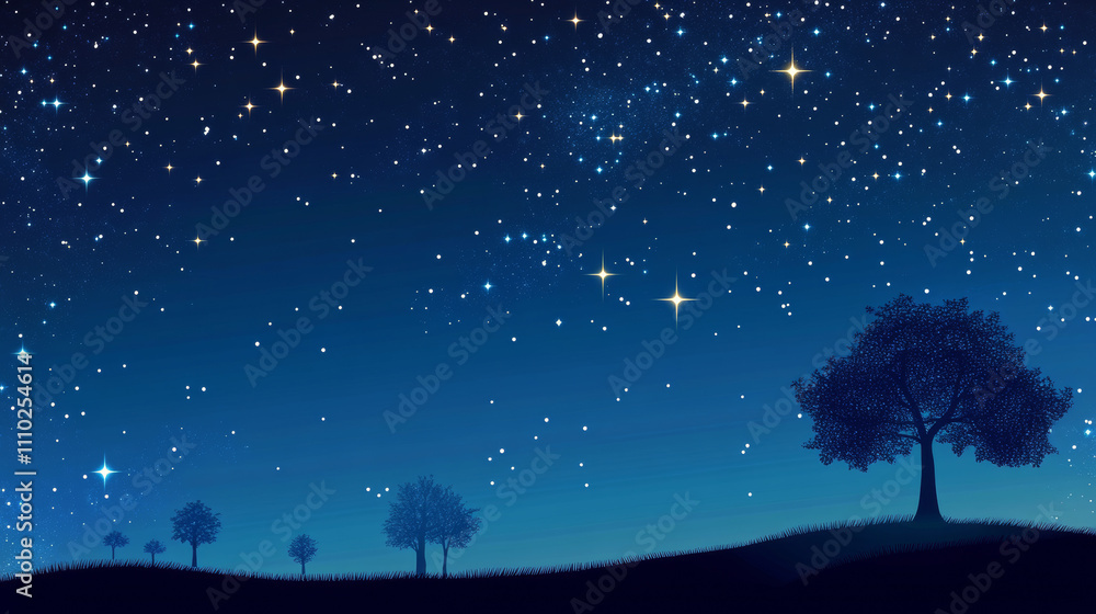 Poster abstract image starry sky or space, consisting of points, lines, and shapes in the form of tree, sta
