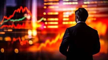 Man suit standing front large screen displaying stock Business finance investment, Within