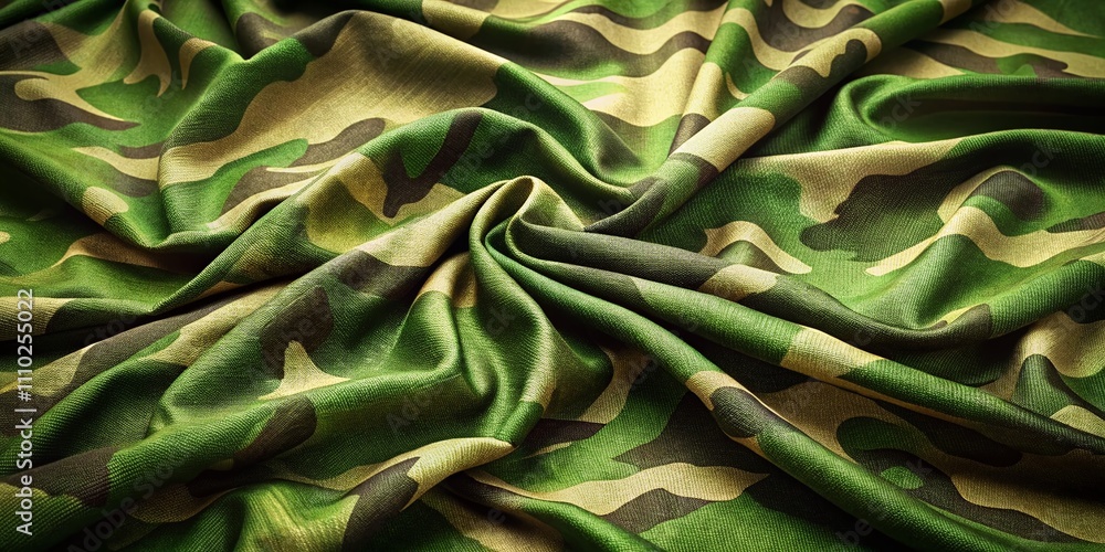 Poster classic military camouflage fabric texture with long exposure effect, showcasing green army print fo