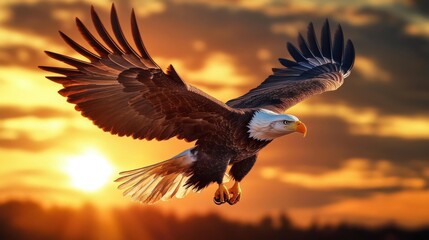 Obraz premium Photograph bald eagle flight center image its wings The soars