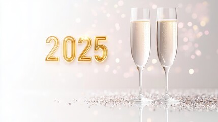 A festive image featuring two champagne flutes against a sparkling backdrop, celebrating the year 2025.