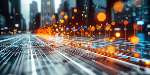 Design a visually engaging digital marketing strategy visualization with dynamic graphs, colorful data points.