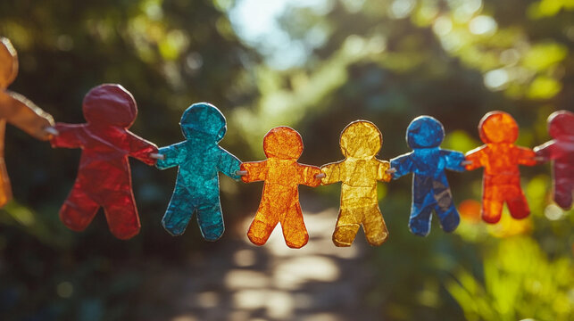 hands delicately holding a colorful paper chain, symbolizing connection, creativity, and celebration, with bright hues evoking joy, unity, and festive spirit in a meaningful gesture of togetherness