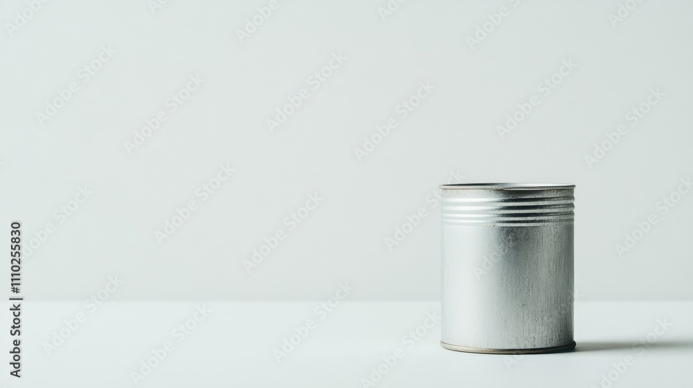 Poster rustic empty tin can on a pristine white background emphasizing minimalism and simplicity for creati