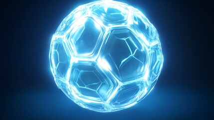 105.A futuristic vector illustration of a glowing protection sphere, designed with a hexagonal grid pattern across its transparent surface. The blue background highlights the energy field-like