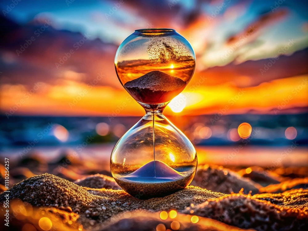 Poster close-up macro photography of a four minute timer with intricate details highlighting the glass surf