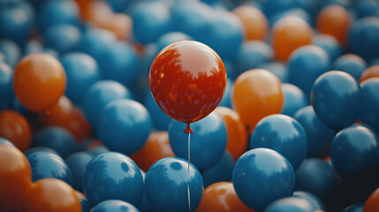 Naklejka premium vibrant single-colored balloon stands out among muted tones, symbolizing individuality, uniqueness, and optimism. This striking visual conveys themes of self-expression and breaking norms