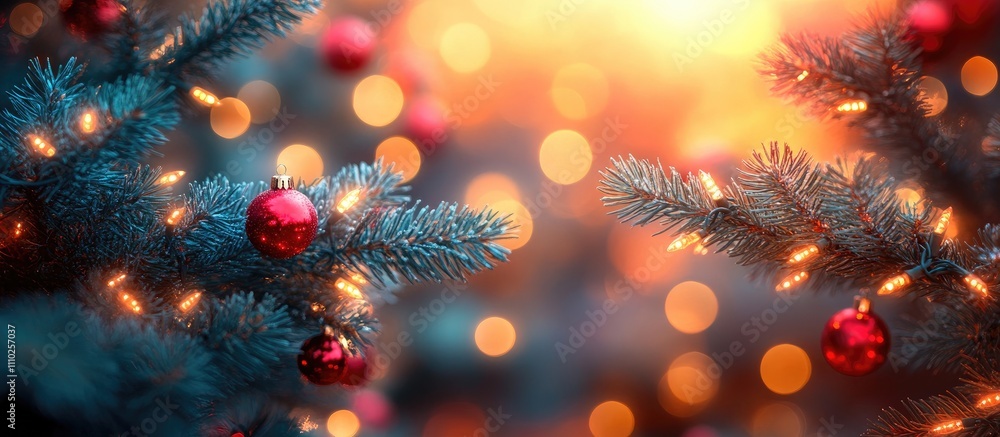 Poster festive abstract christmas tree lights with a blurred background creating a warm and joyful holiday 