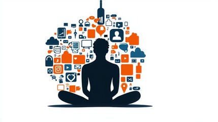 Lonely youth engulfed by social media icons, a powerful depiction of cyberbullying's toll on mental well-being. 