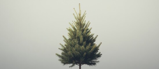 Obraz premium Isolated green pine tree on a grey backdrop ideal for Christmas decoration and holiday-themed designs