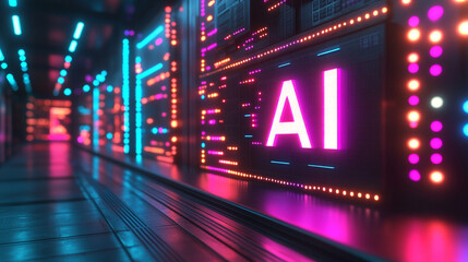 Glowing colorful letters representing artificial intelligence, with futuristic and dynamic designs symbolizing advanced technology, digital evolution, and innovation in the field of AI and machine lea