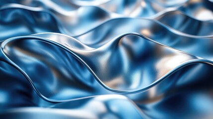 Abstract smooth metallic blue waves creating a dynamic flowing texture for backgrounds and design elements.