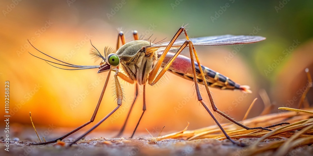 Poster close-up of a mosquito with its proboscis extended capturing the intricate details of nature's desig