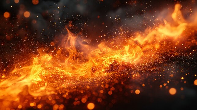 Fiery embodiment of flame with swirling embers in a vibrant background