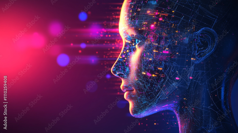 Poster virtual assistant voice recognition service technology. ai artificial intelligence robot support. ch