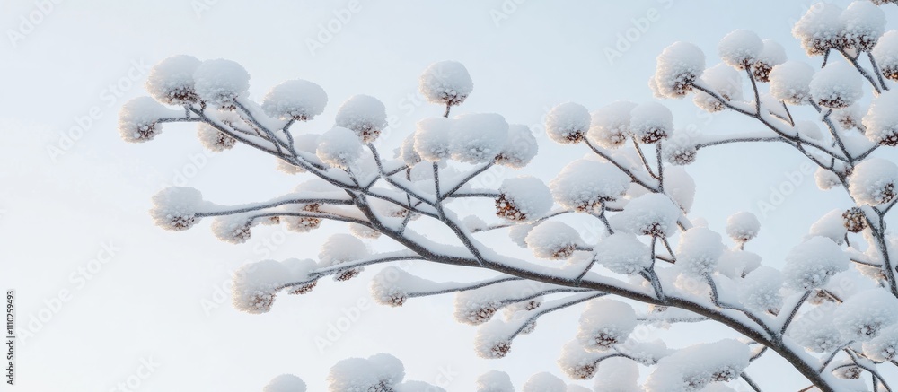 Aufkleber snow-covered tree branches against a soft winter sky with delicate snowflakes creating a serene and 