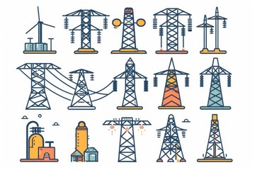 Power line icon, electric main symbol, electric line emblem, power transmission line pictogram