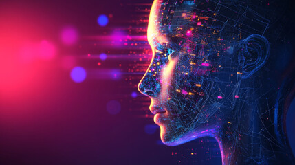 Virtual assistant voice recognition service technology. AI artificial intelligence robot support. Chatbot beautiful female face low poly vector illustration