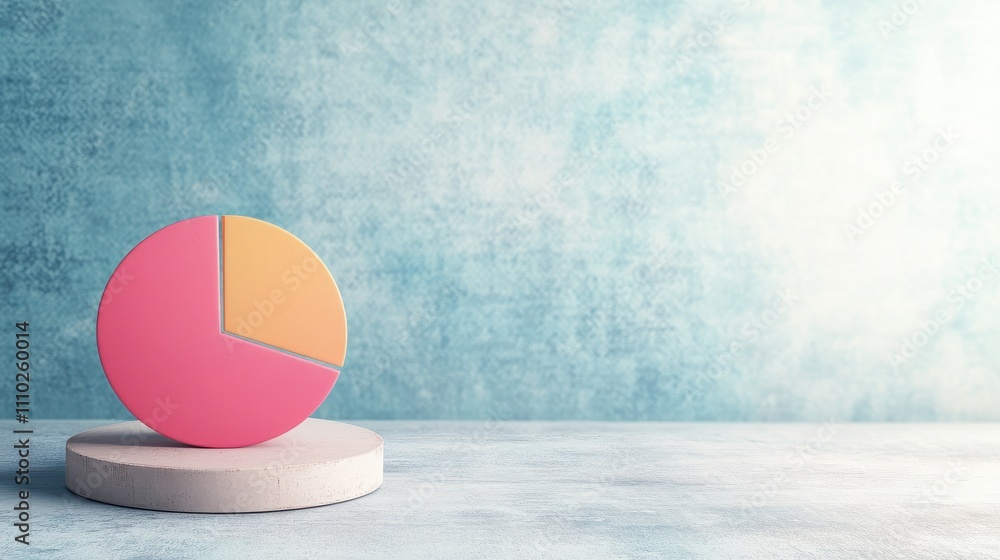 Poster a colorful pie chart sits on a pedestal against a textured blue background, suggesting themes of dat