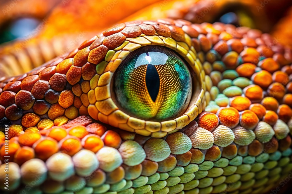 Poster close-up of a snake's eye with vibrant texture showcasing intricate patterns and colors in a macro v