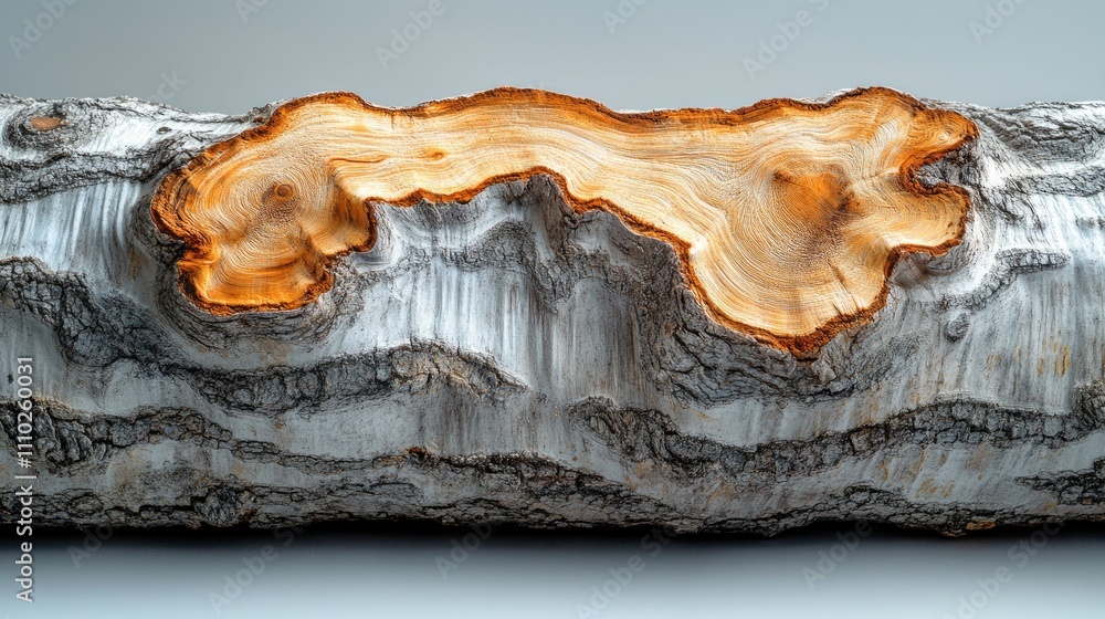 Poster birch log cross-section with detailed bark texture isolated on smooth background showcasing organic 