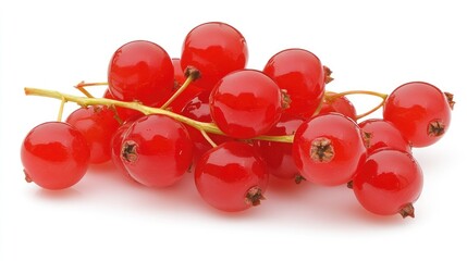 Vibrant red berries on a stem showcasing their glossy texture and natural color against a clean white background for culinary or design use