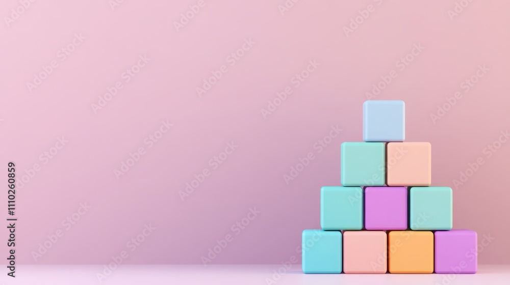 Aufkleber a pyramid of colorful blocks against a soft pink background, creating a playful and inviting atmosph