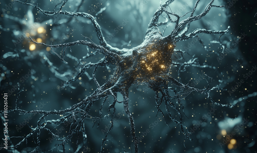 Aufkleber microscopic view of neurons with glowing connections, depicting the intricate network of the nervous