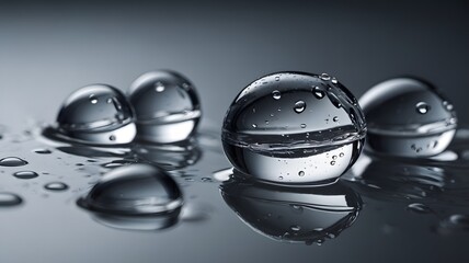 water drops of transparent gel serum on gray background