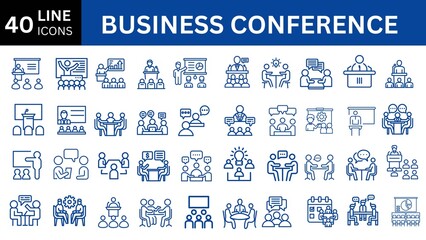 Business Conference web line icons. 