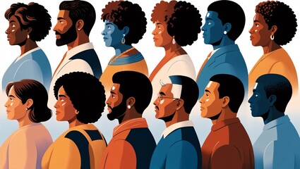 DEI, Diversity equity and inclusion concept. People figures in the anime style. Team work, diverse culture.	
