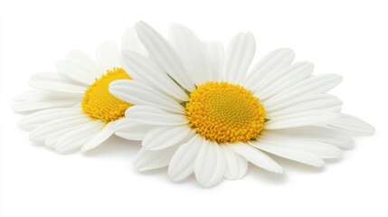 Fototapeta premium White Daisy Flowers with Yellow Centers on a Clean Isolated Background for Floral Design and Nature Themes