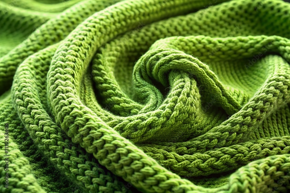 Poster close-up of textured green knitted fabric with intricate patterns and soft appearance for cozy home 