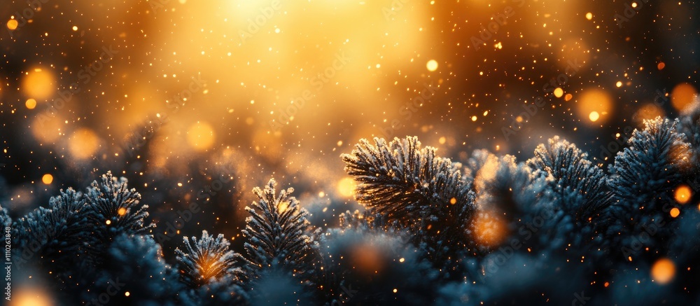 Poster bokeh lights on a golden backdrop enhancing a festive atmosphere with shimmering textures and natura