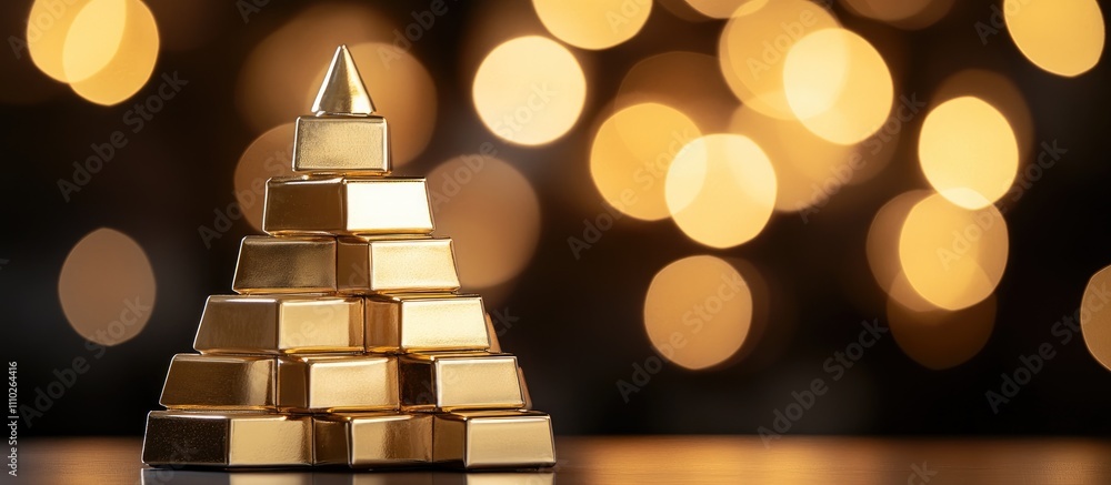 Aufkleber golden pyramid structure illuminated by warm bokeh lights creating a festive and luxurious ambiance 