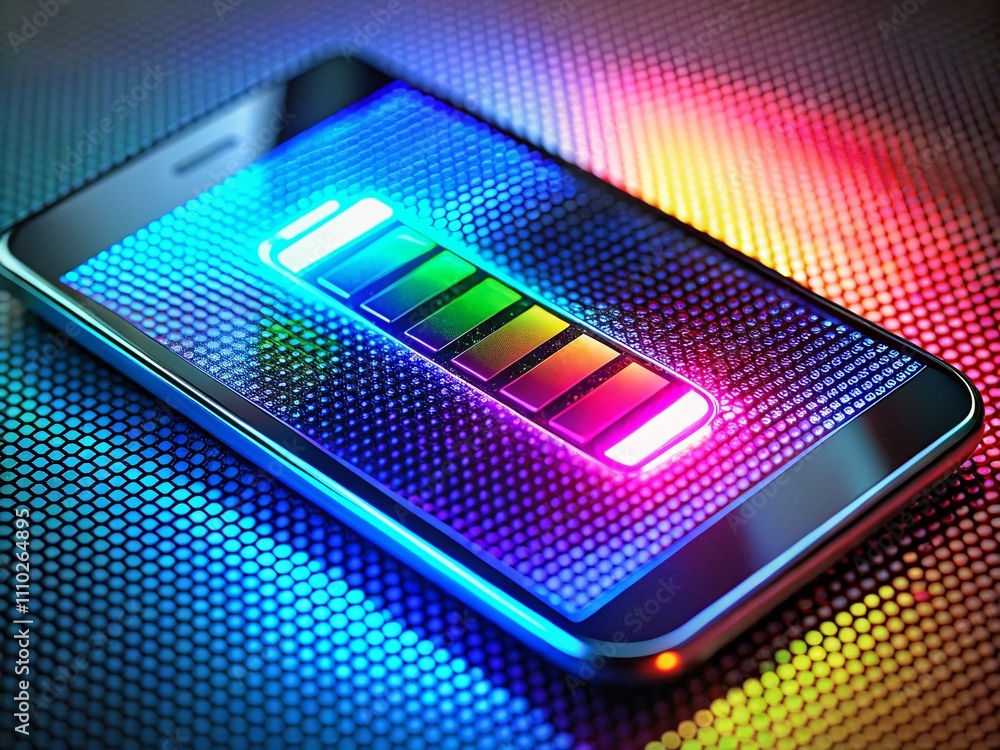 Poster close-up timelapse of smartphone battery charging from zero to one hundred percent with macro view o