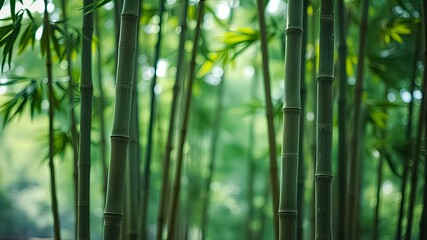 Obraz premium Serene Bamboo Forest Tall, slender stalks of bamboo create a tranquil, natural scene in a lush green environment.