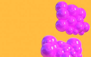 liquid bubble purple and yellow background 3D balls red bubble balloon Geometric render 