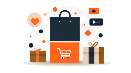 Vintage Boxing Day sale advertisement with colorful vector icons of carts and products