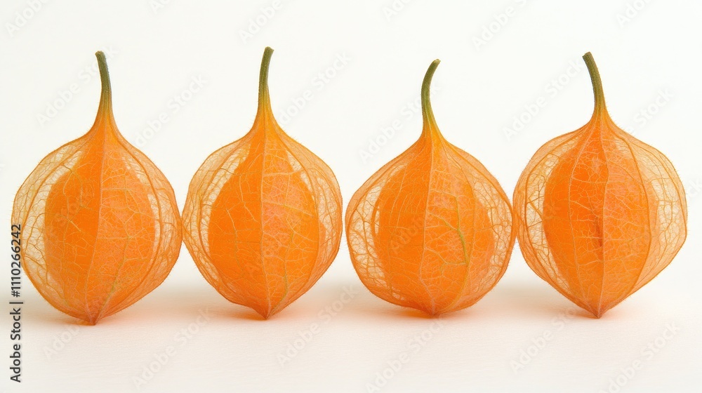 Aufkleber fresh orange physalis fruits arranged in a row against a clean white background with ample copy spac