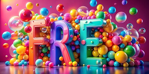 Colorful 3D Bubble Letter Text Free Fonts on a Vibrant Background for Creative Design Projects and Digital Art, Showcasing Unique Typography Styles in a Playful Atmosphere