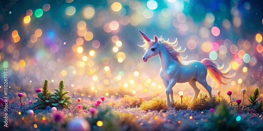 Poster colorful bokeh background with unicorn elements for whimsical design and fantasy themes in high-qual