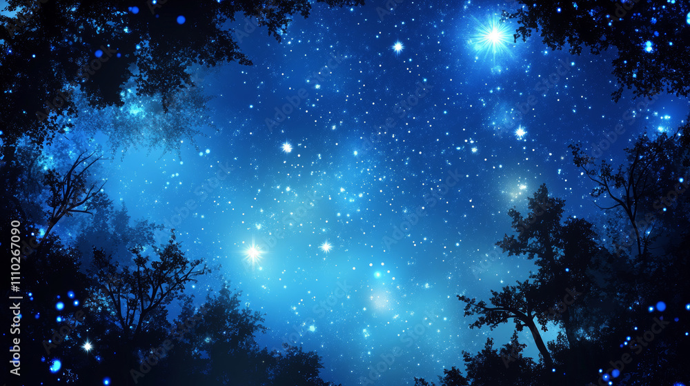 Poster abstract image starry sky or space, consisting of points, lines, and shapes in the form of tree, sta