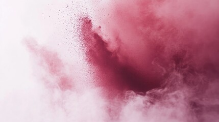 Obraz premium Burst of magenta colored powder creating an abstract pattern against a white background in high resolution for artistic and creative use